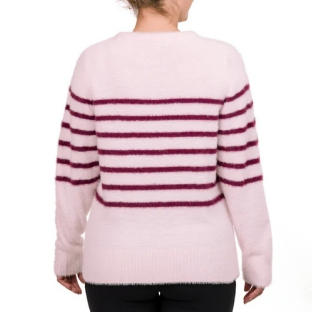 ❤️ Bleu Gray Eyelash Sweater Women's Small Pink Striped Cozy Crewneck Top - Picture 11 of 13